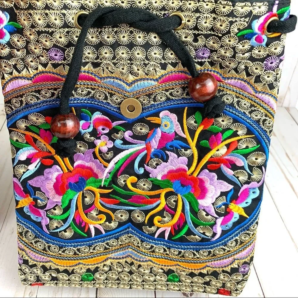 Boho Embroidered Colorful Floral Ethnic Backpack